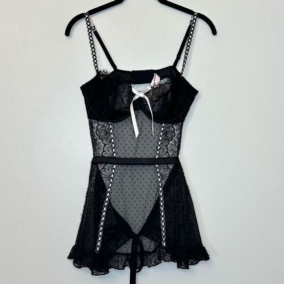 NWOT Victoria's Secret Very Sexy Wicked French Maid Babydoll Lingerie Black Larg - Picture 1 of 5